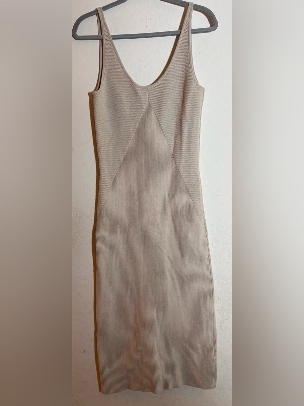 Abercrombie & Fitch, large, ribbed cream bodycon dress, cotton/ viscose blend